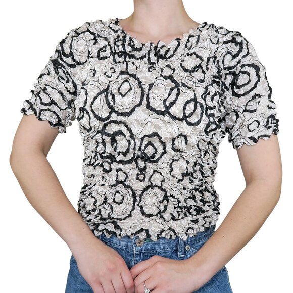 Vintage 90s Black & White Abstract Bubble Popcorn Shirt - Picture 1 of 9